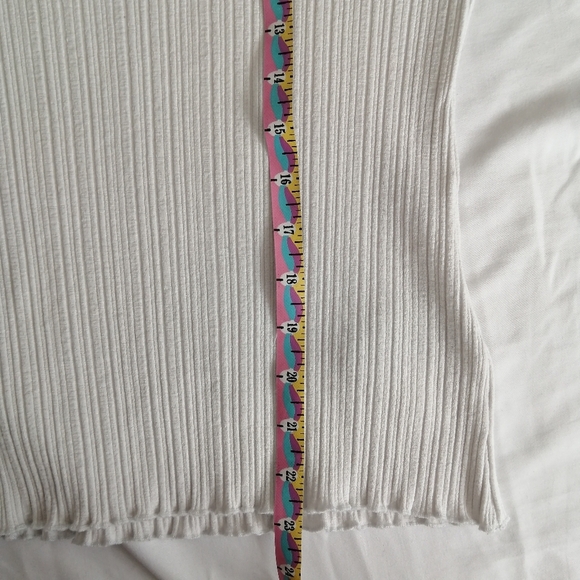 & Other Stories White Ribbed Top Elbow Sleeves Y2K Lettuce Hem 2 - Picture 14 of 16